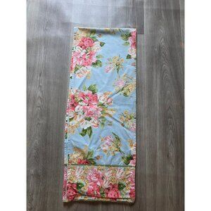 Floral Table Runner Pink & Yellow Flowers On Light Blue Cotton